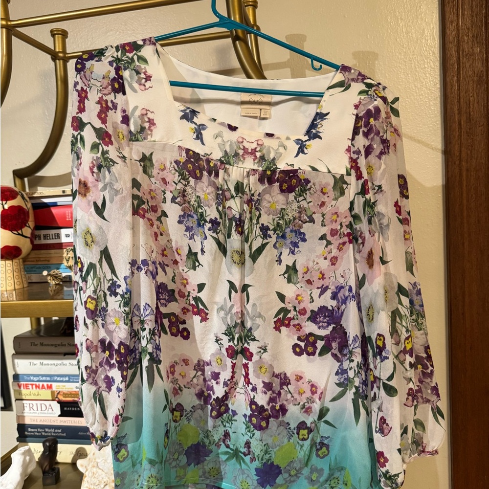 Vanessa Virginia Elegant Floral Dip Dye Blouse